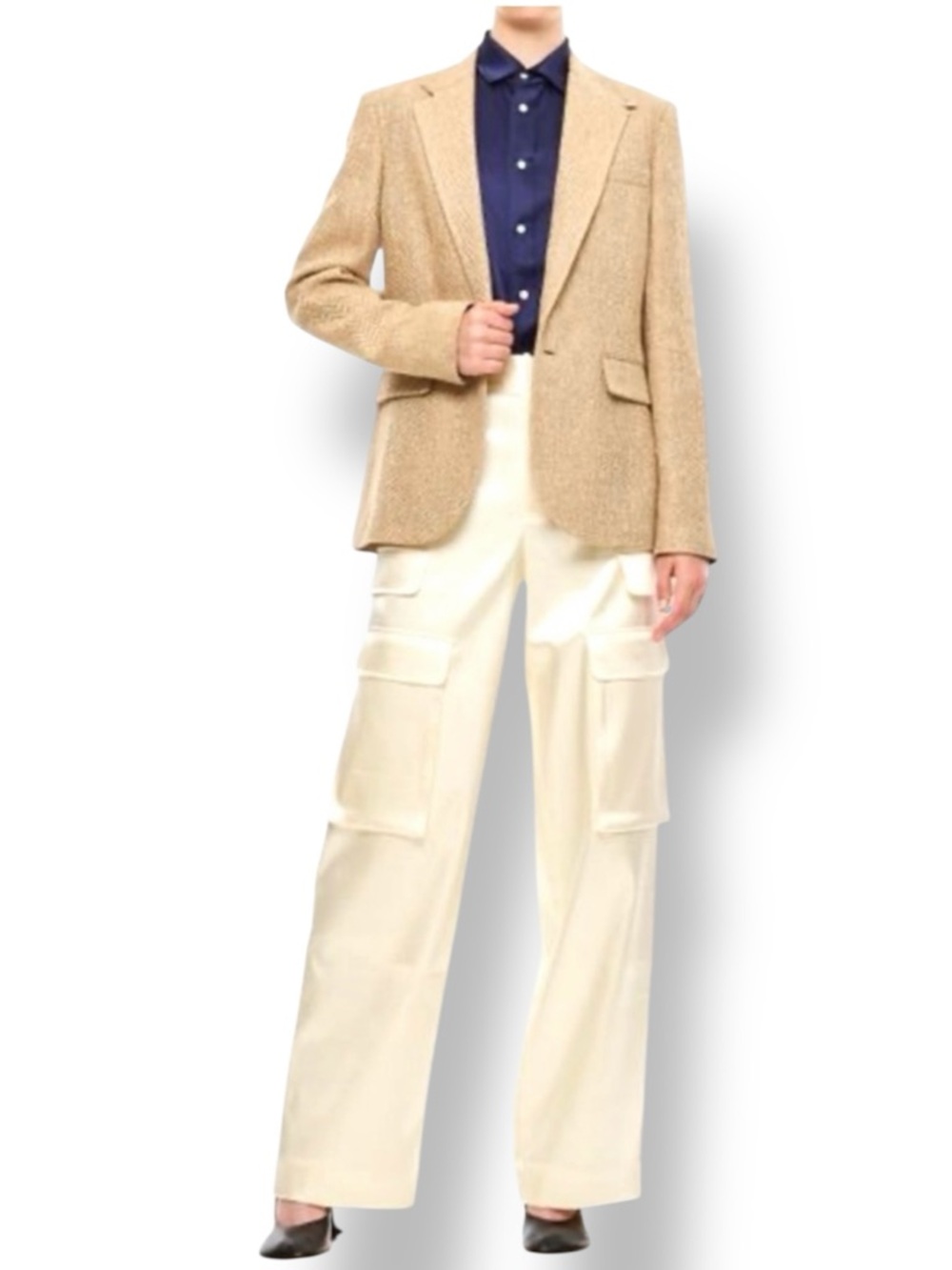Ralph Lauren Black Label Kayli Single-breasted  Herringbone Blazer Beige Size 10